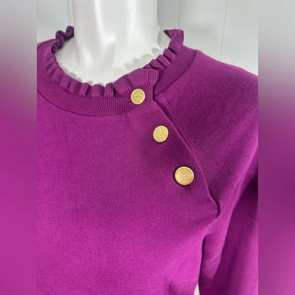 Talbots Sz XL Ruffle Neck Midi Sweater Dress W/ Shoulder Buttons Long Sleeve - Picture 3 of 11